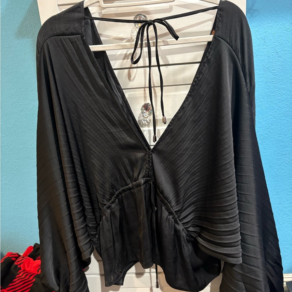 Free People Black Pleated Blouse